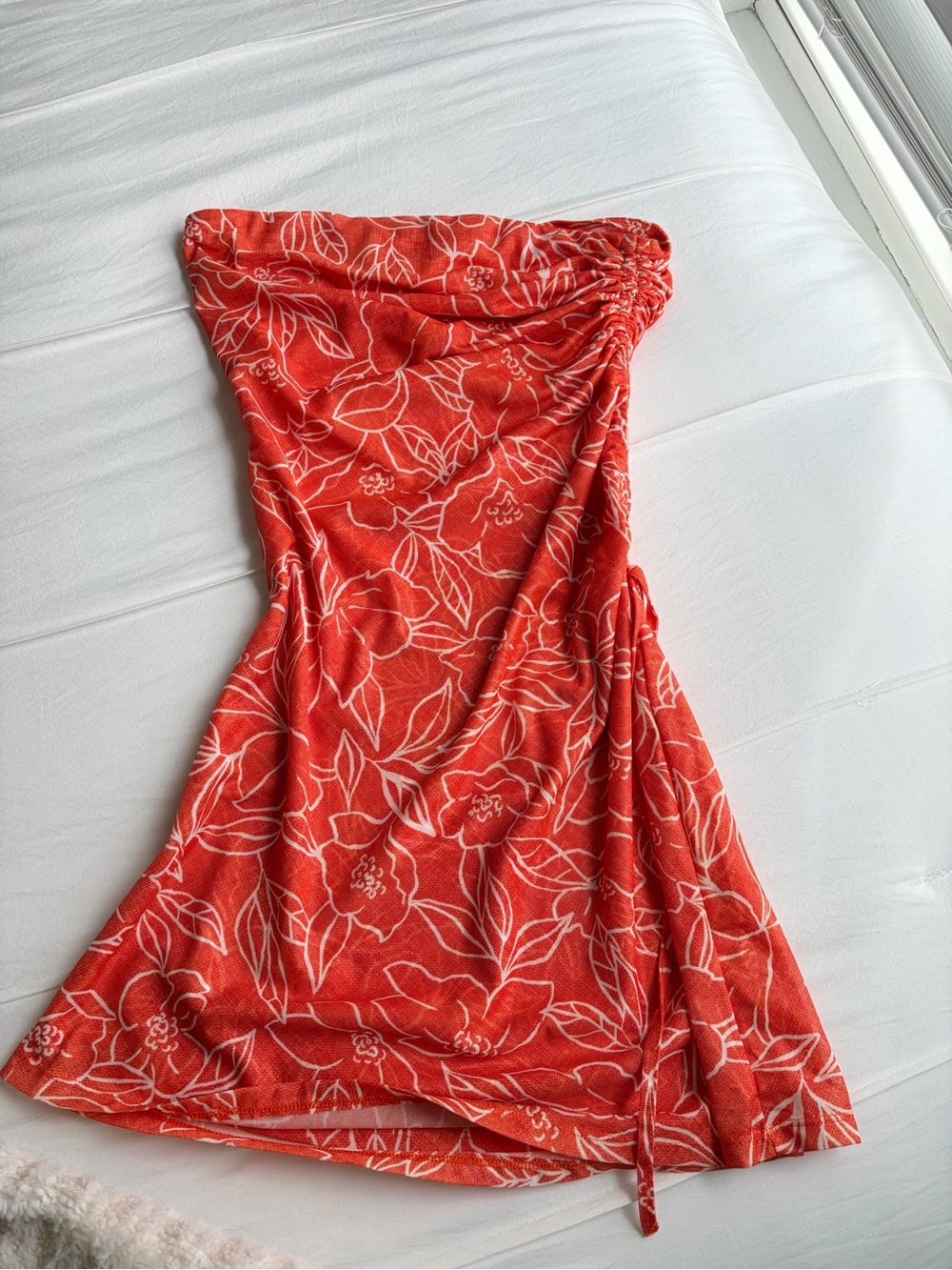 Strapless orange Floral Summer Dress